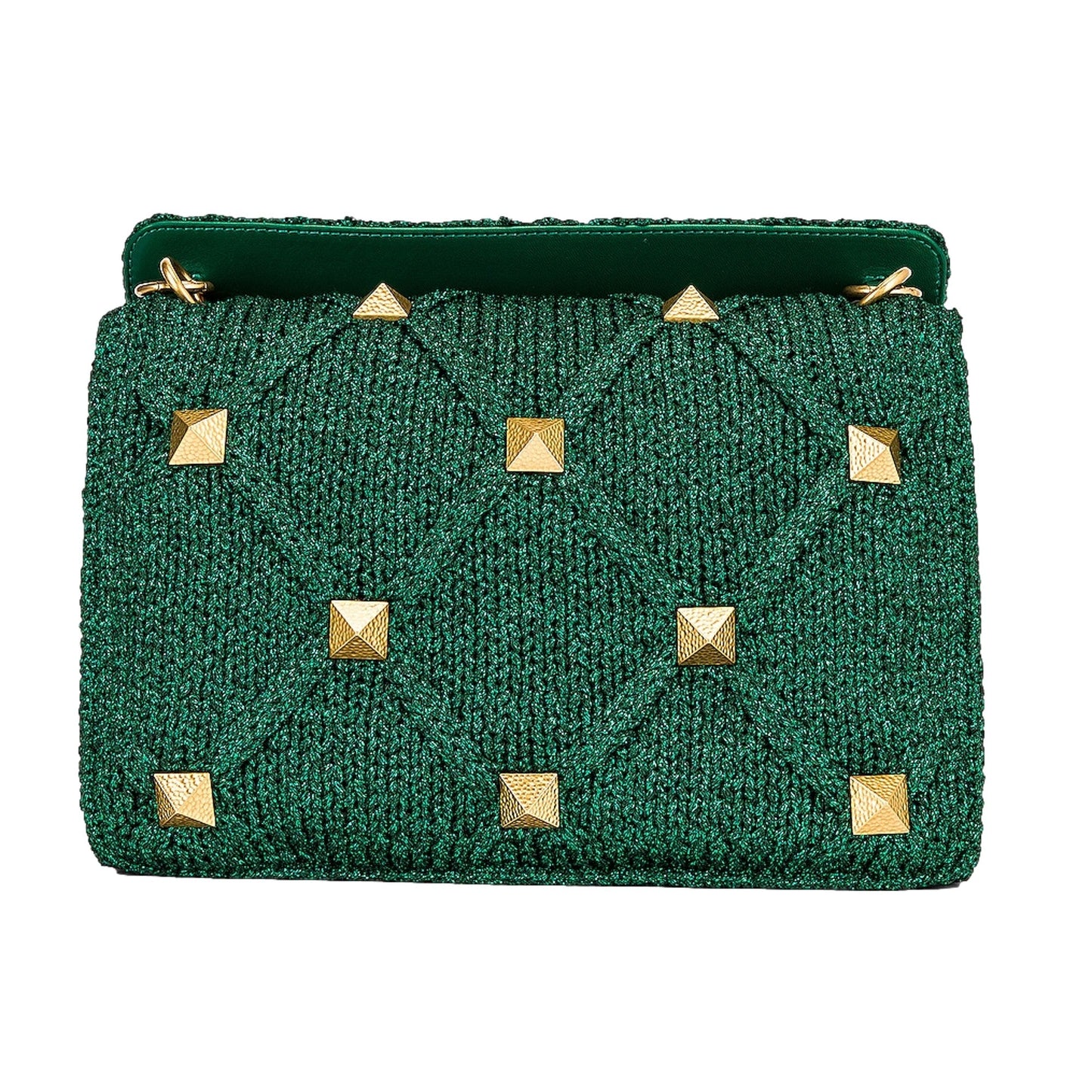 Valentino Garavani Roman Stud Large Shoulder Bag Metallic Green Lurex