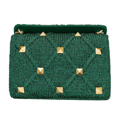 Valentino Garavani Roman Stud Large Shoulder Bag Metallic Green Lurex