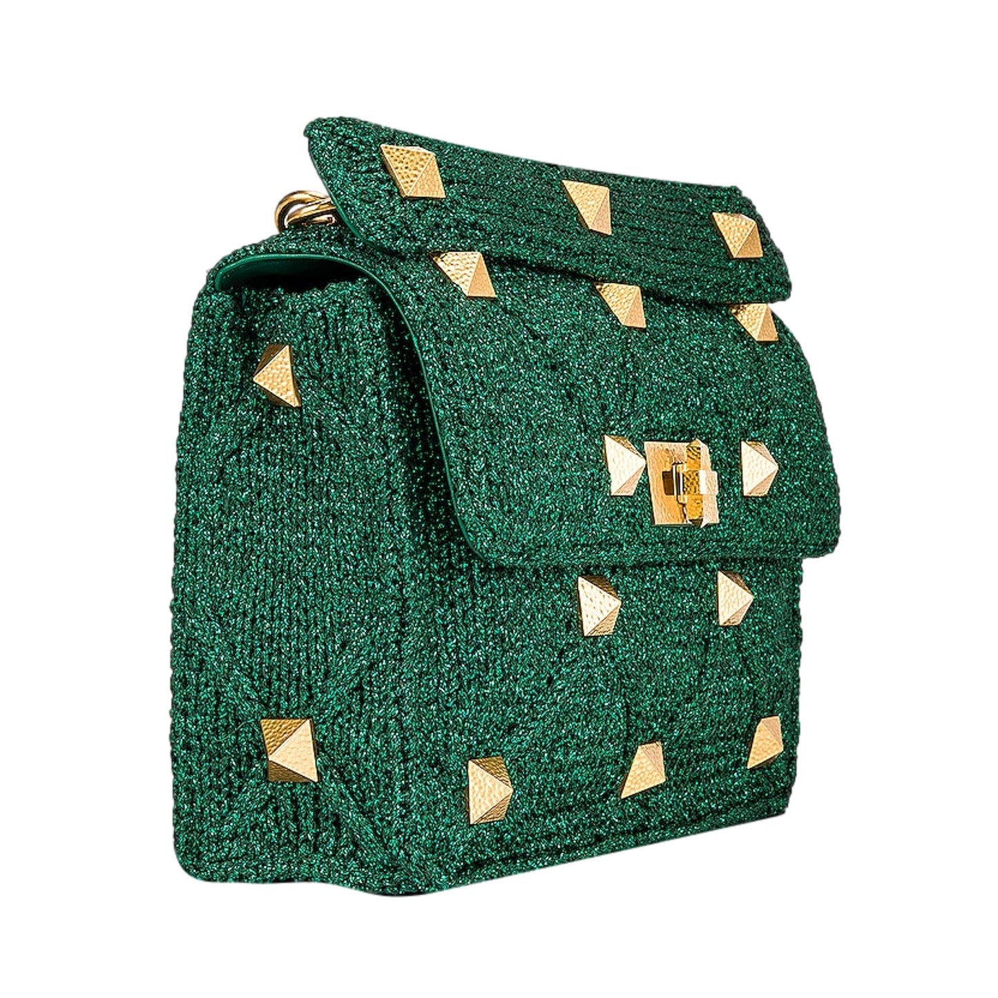 Valentino Garavani Roman Stud Large Shoulder Bag Metallic Green Lurex