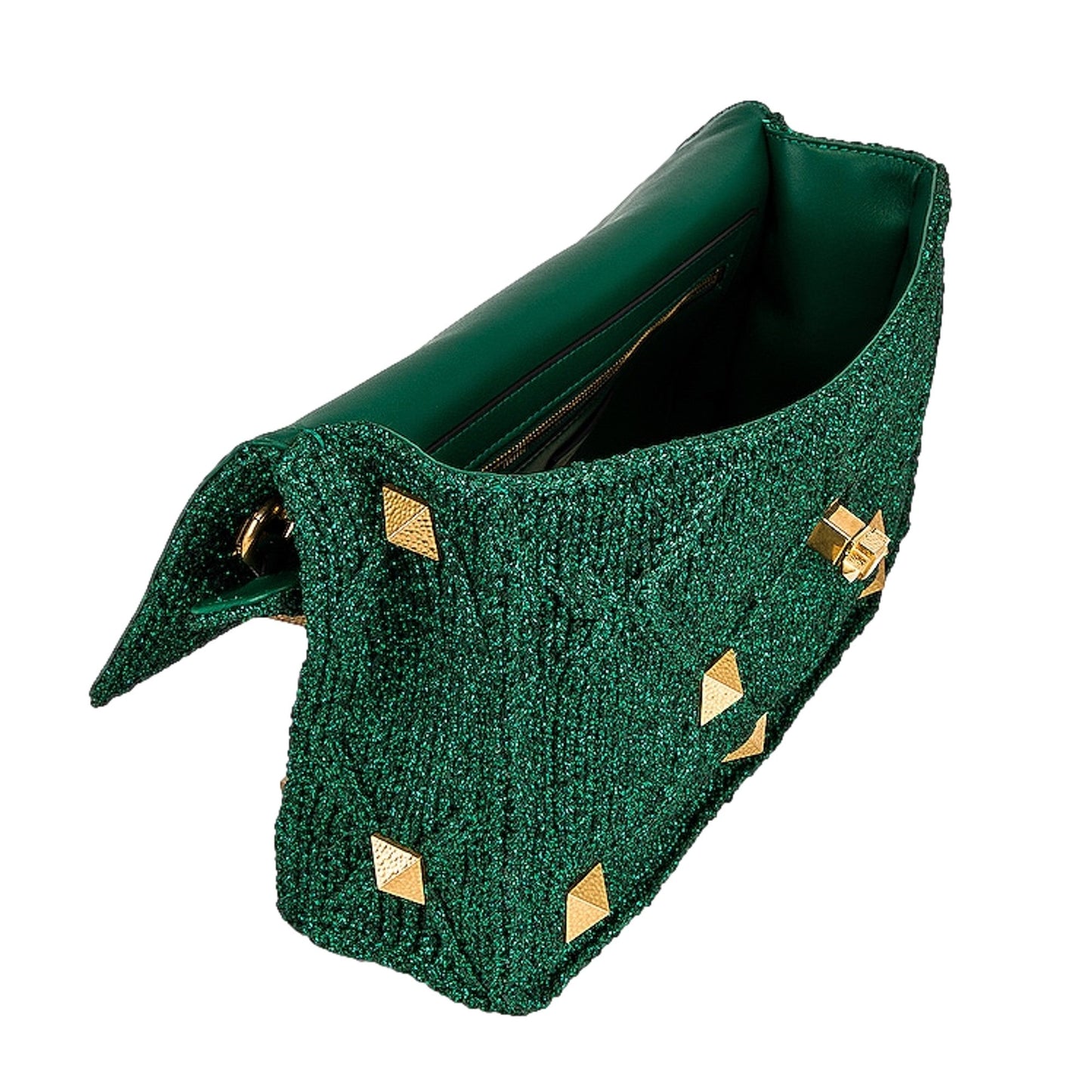 Valentino Garavani Roman Stud Large Shoulder Bag Metallic Green Lurex