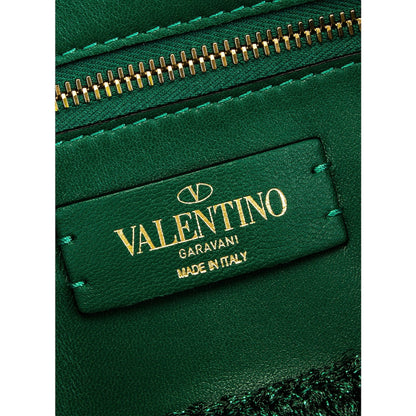 Valentino Garavani Roman Stud Large Shoulder Bag Metallic Green Lurex