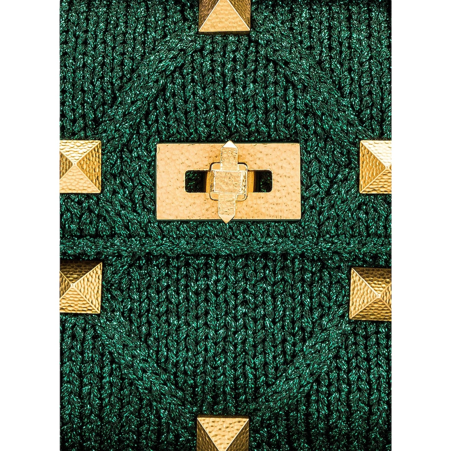 Valentino Garavani Roman Stud Large Shoulder Bag Metallic Green Lurex
