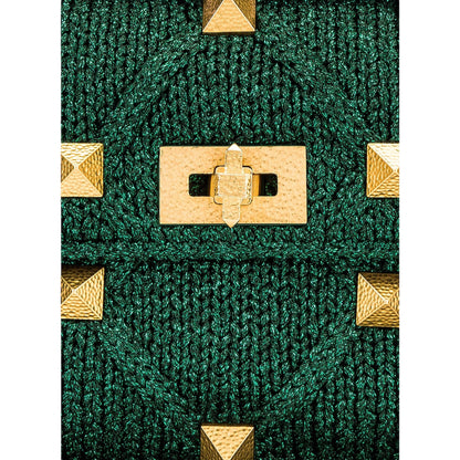 Valentino Garavani Roman Stud Large Shoulder Bag Metallic Green Lurex