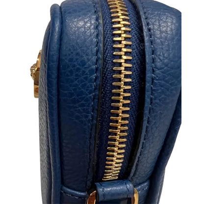 Versace La Medusa Navy Blue Grain Leather Mini Crossbody Bag