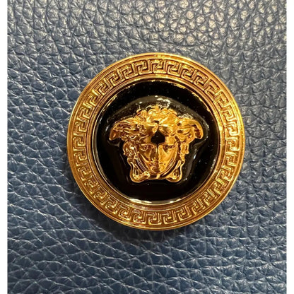 Versace La Medusa Navy Blue Grain Leather Mini Crossbody Bag