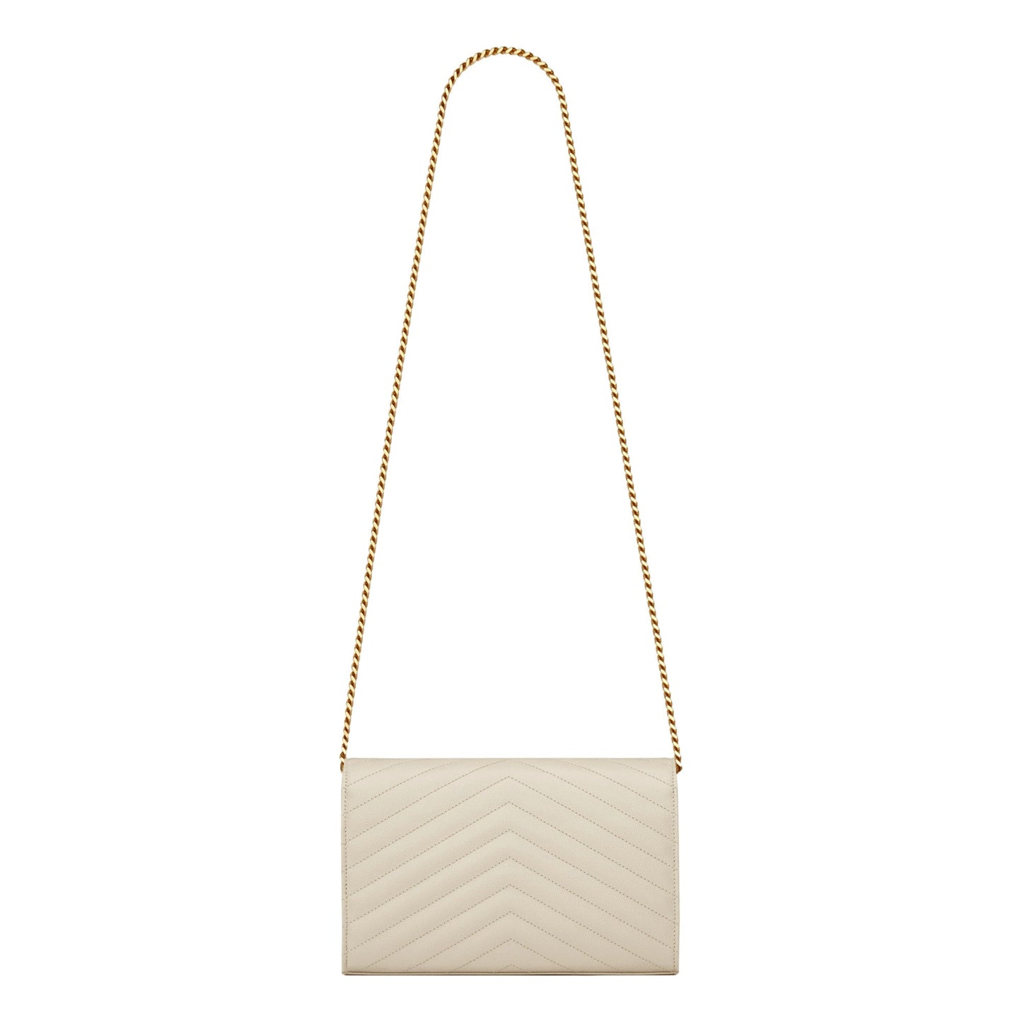 Saint Laurent Classic Cassandre Chain Wallet In Grain De Poudre Off-White Leather