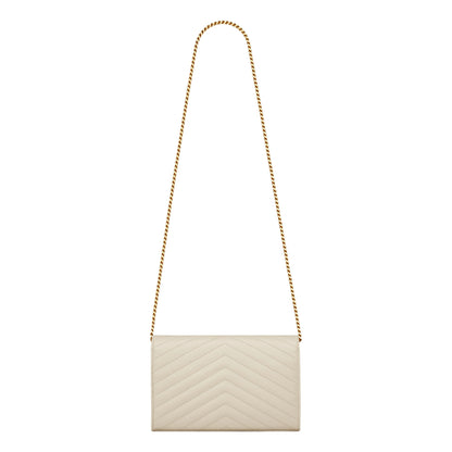 Saint Laurent Classic Cassandre Chain Wallet In Grain De Poudre Off-White Leather