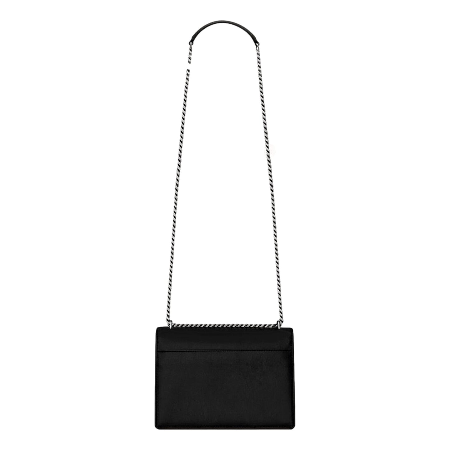 YSL Saint Laurent Sunset Black Smooth Leather Chain Strap Handbag Crossbody