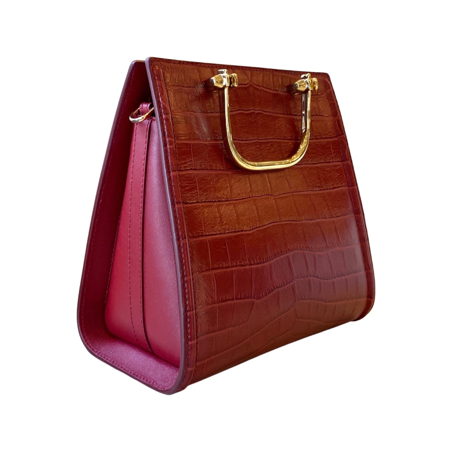 Alexander McQueen The Short Story Burgundy Croc Print Leather Satchel