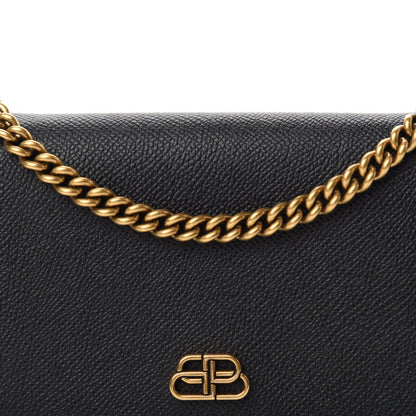 Balenciaga BB Grained Calfskin Black Wallet On Chain Cross Body