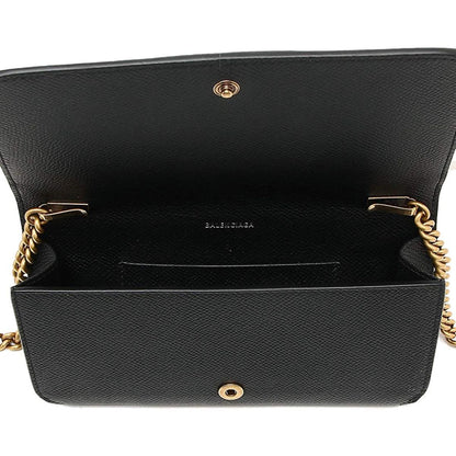 Balenciaga BB Grained Calfskin Black Wallet On Chain Cross Body