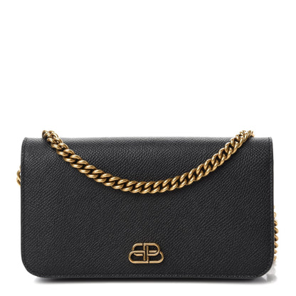 Balenciaga BB Grained Calfskin Black Wallet On Chain Cross Body