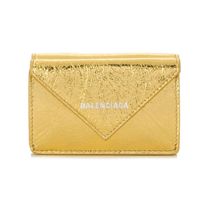 Balenciaga Papier Gold Arena Lambskin Mini Trifold Wallet