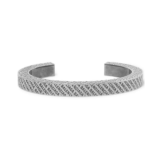 Balenciaga Silver-tone Logo Engraved Bangle Cuff 582421