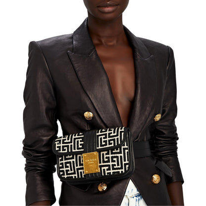 Balmain 1945 Monogram Jacquard Belt Bag Black White