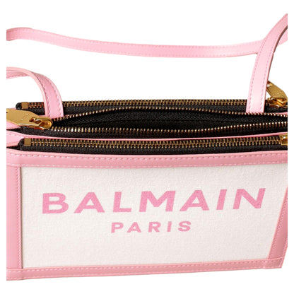 Balmain B-Army 26 Logo Canvas and Pink Leather Small Crossbody Bag