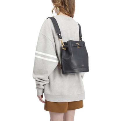 Balmain B-Belted 27 Black Goat Leather Convertible Backpack Bucket Bag