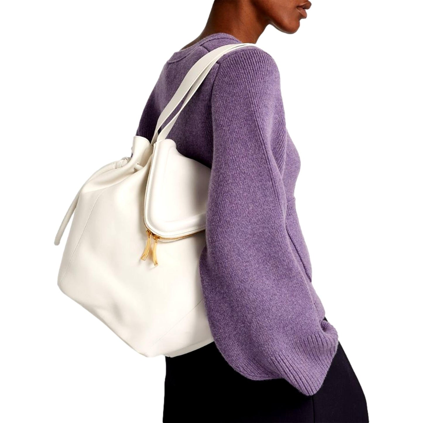 Bottega Veneta Beak Large Ivory Calfskin Shoulder Bag 666511