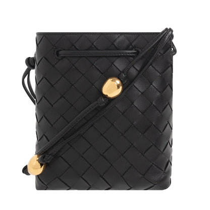 Bottega Veneta Intrecciato Black Woven Leather Bucket Crossbody Bag