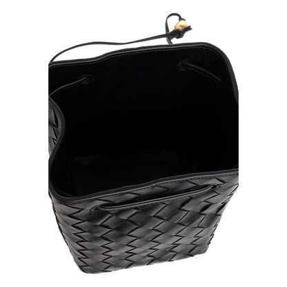 Bottega Veneta Intrecciato Black Woven Leather Bucket Crossbody Bag
