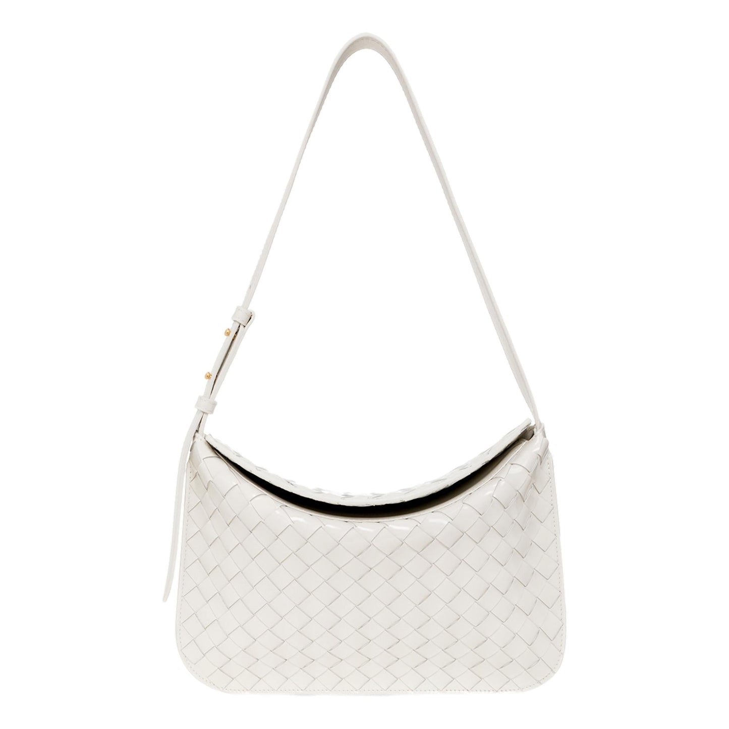 Bottega Veneta Intrecciato Patent Ivory Leather Flap Small Shoulder Bag