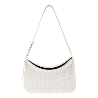 Bottega Veneta Intrecciato Patent Ivory Leather Flap Small Shoulder Bag