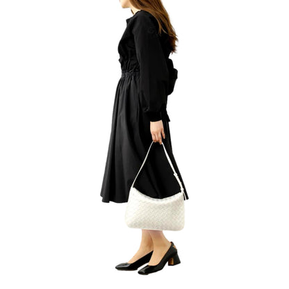 Bottega Veneta Intrecciato Patent Ivory Leather Flap Small Shoulder Bag
