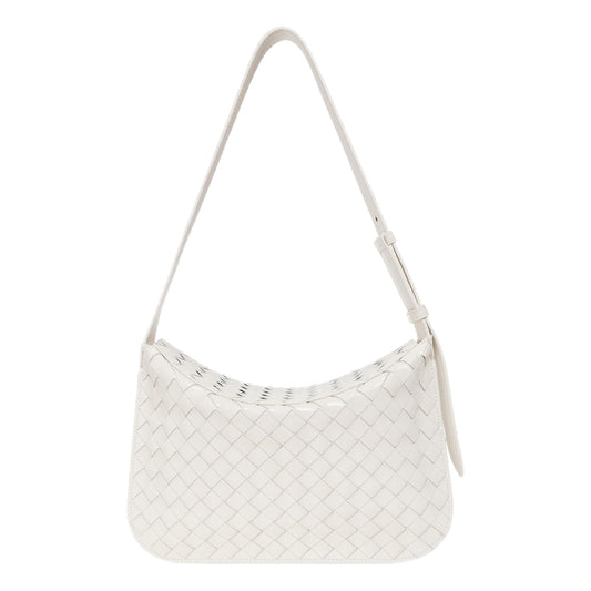 Bottega Veneta Intrecciato Patent Ivory Leather Flap Small Shoulder Bag