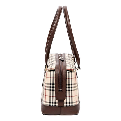Burberry Nova Check Canvas Leather Trim Mini Boston Bag