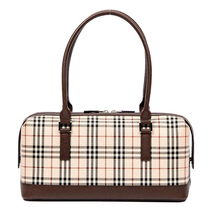 Burberry Nova Check Canvas Leather Trim Mini Boston Bag