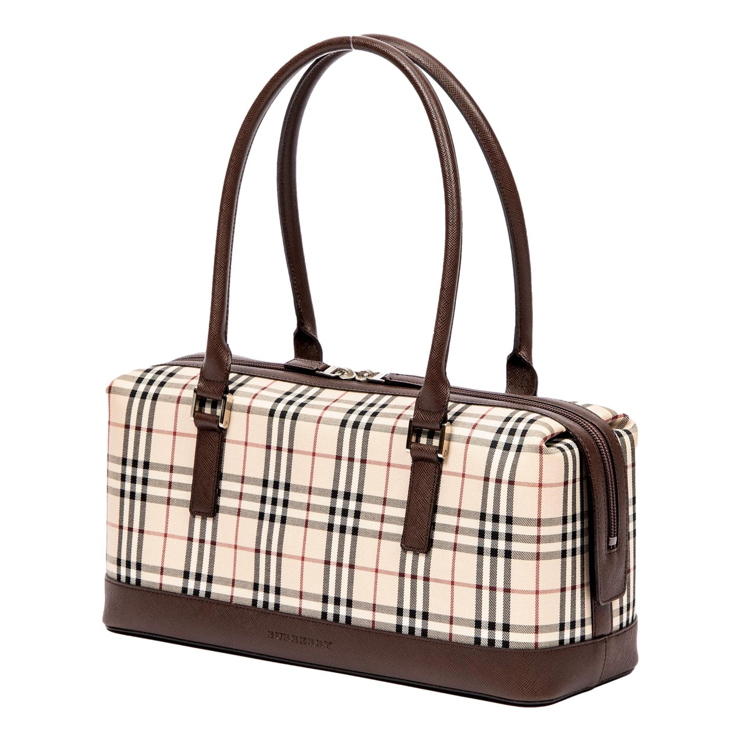 Burberry Nova Check Canvas Leather Trim Mini Boston Bag