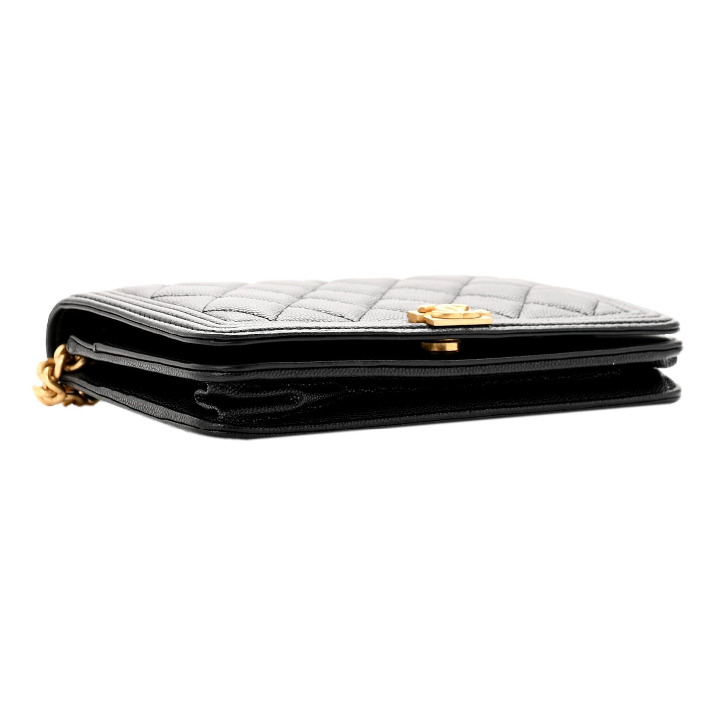 Chanel Boy Quilted Black Caviar Leather Wallet on Chain Crossbody Bag