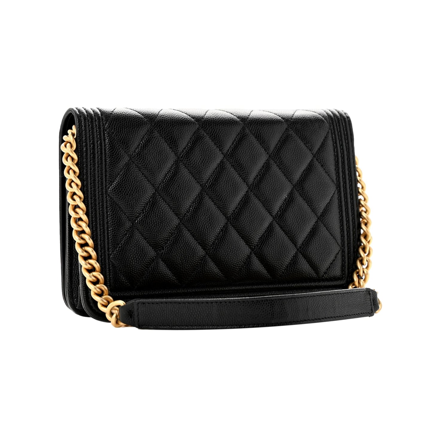 Chanel Boy Quilted Black Caviar Leather Wallet on Chain Crossbody Bag