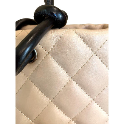 Chanel Cambon Ligne Beige Quilted Calfskin Leather Small Tote Bag