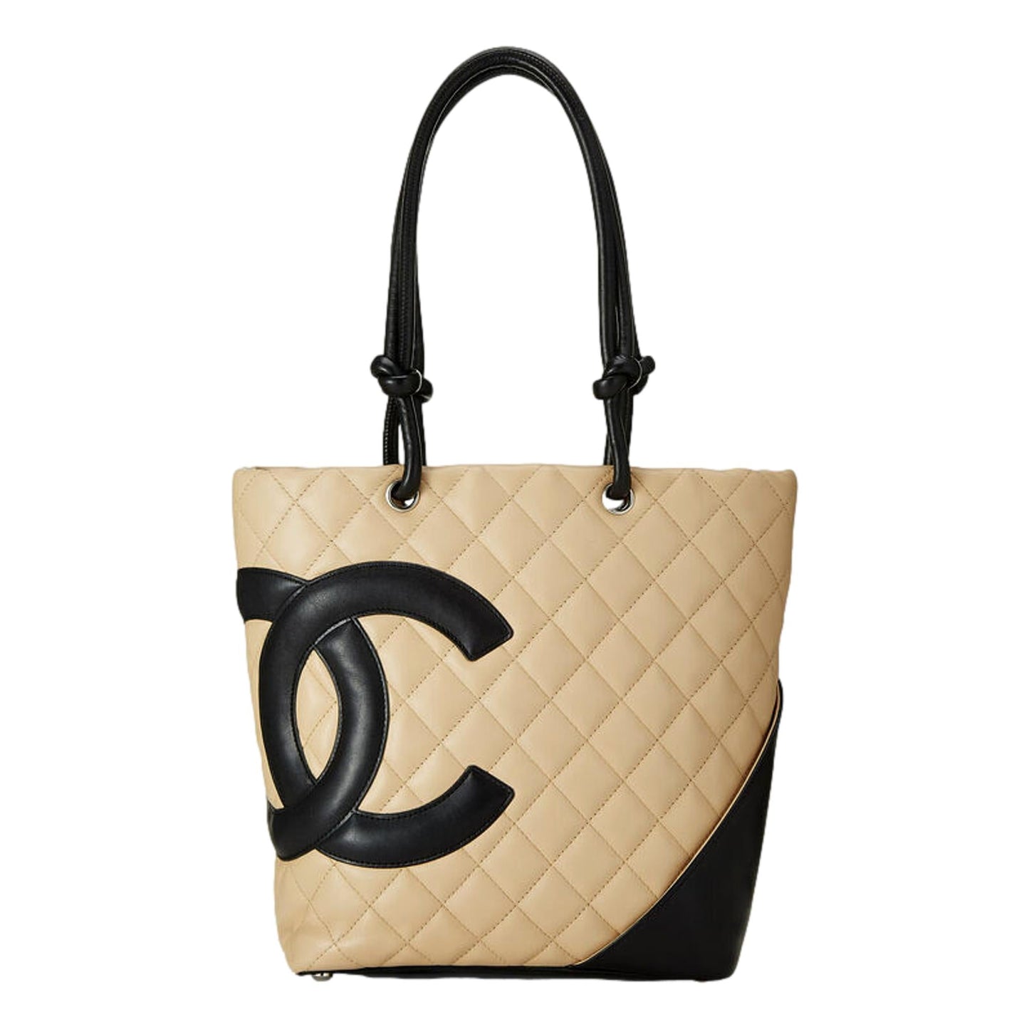 Chanel Cambon Ligne Beige Quilted Calfskin Leather Small Tote Bag