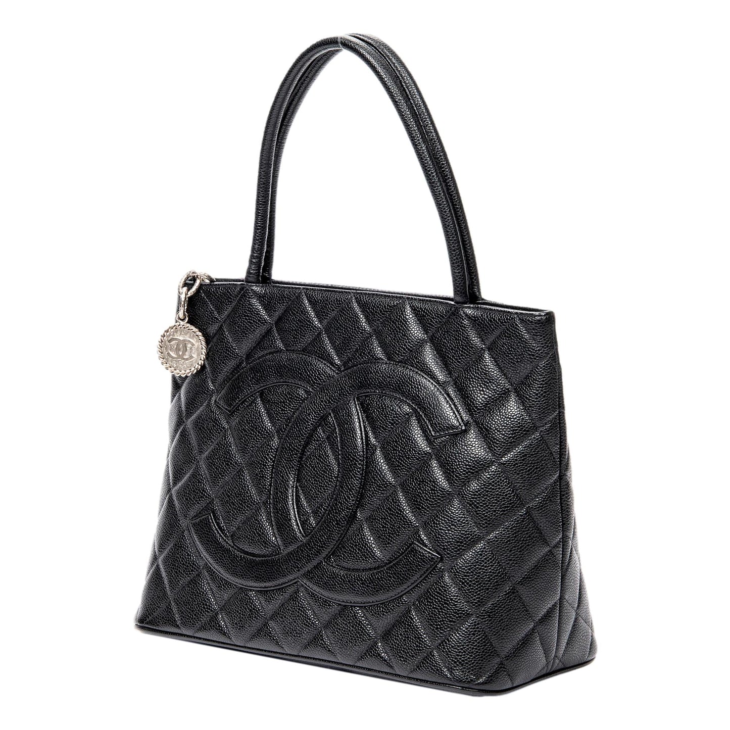 Chanel Medallion Black Caviar Quilted Leather Tote Bag