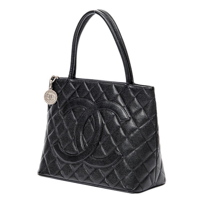 Chanel Medallion Black Caviar Quilted Leather Tote Bag