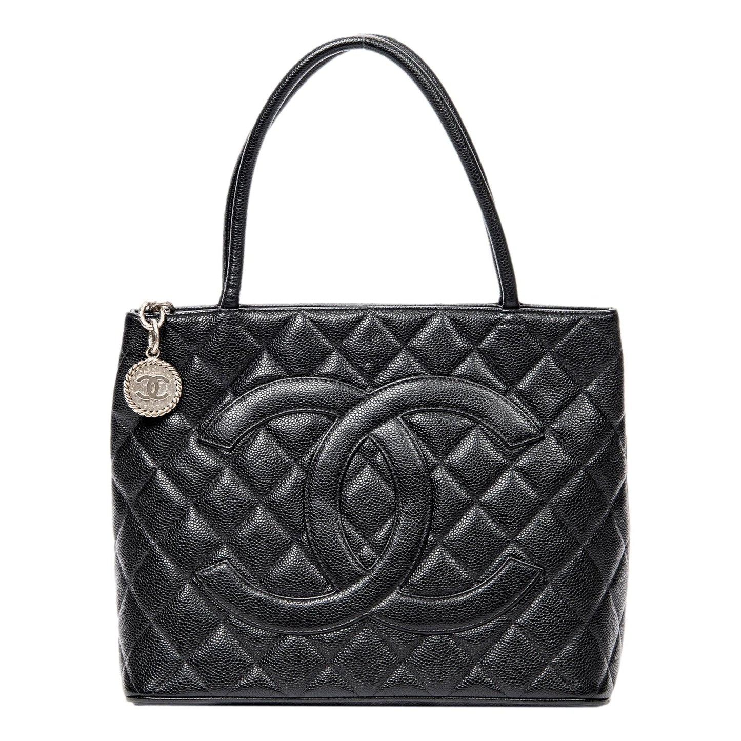 Chanel Medallion Black Caviar Quilted Leather Tote Bag