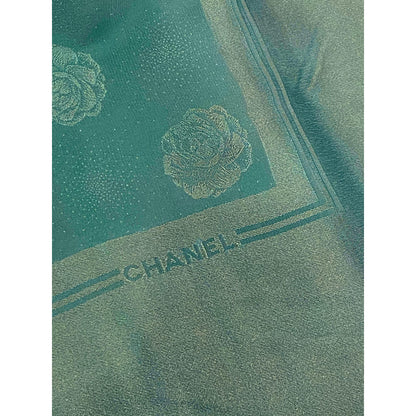 Chanel Rose Woven Green Silk Large Scarf Shawl