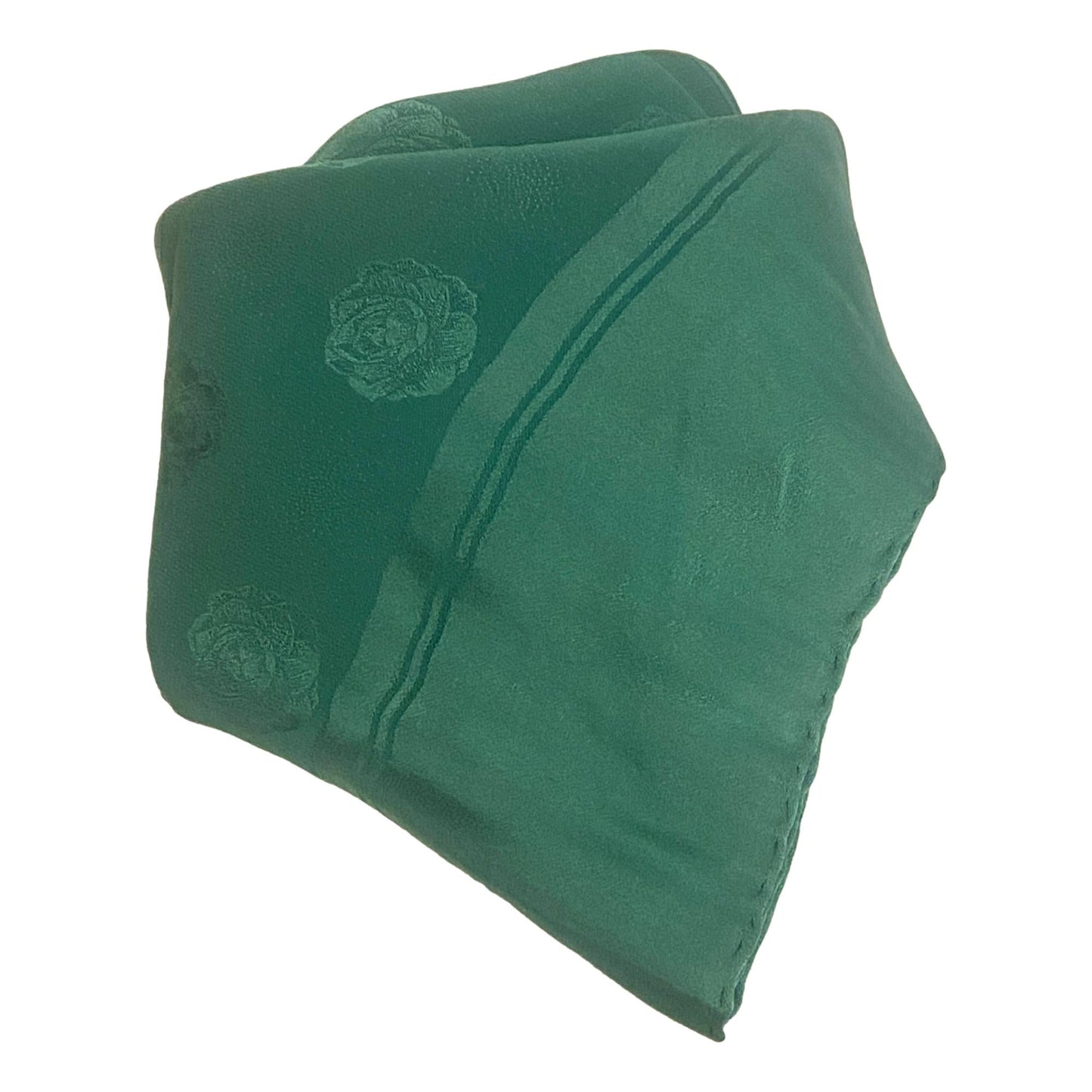 Chanel Rose Woven Green Silk Large Scarf Shawl
