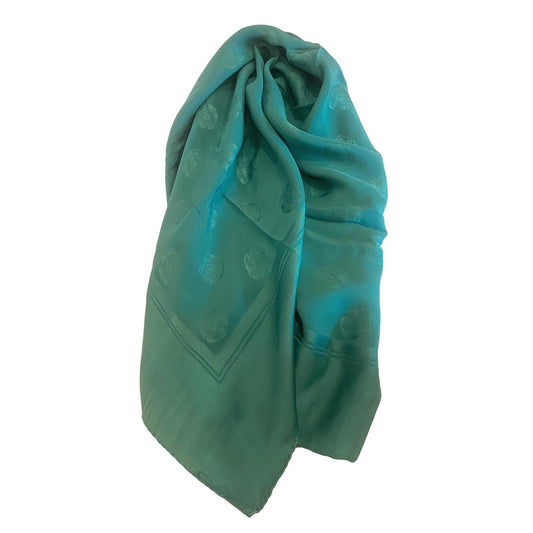 Chanel Rose Woven Green Silk Large Scarf Shawl