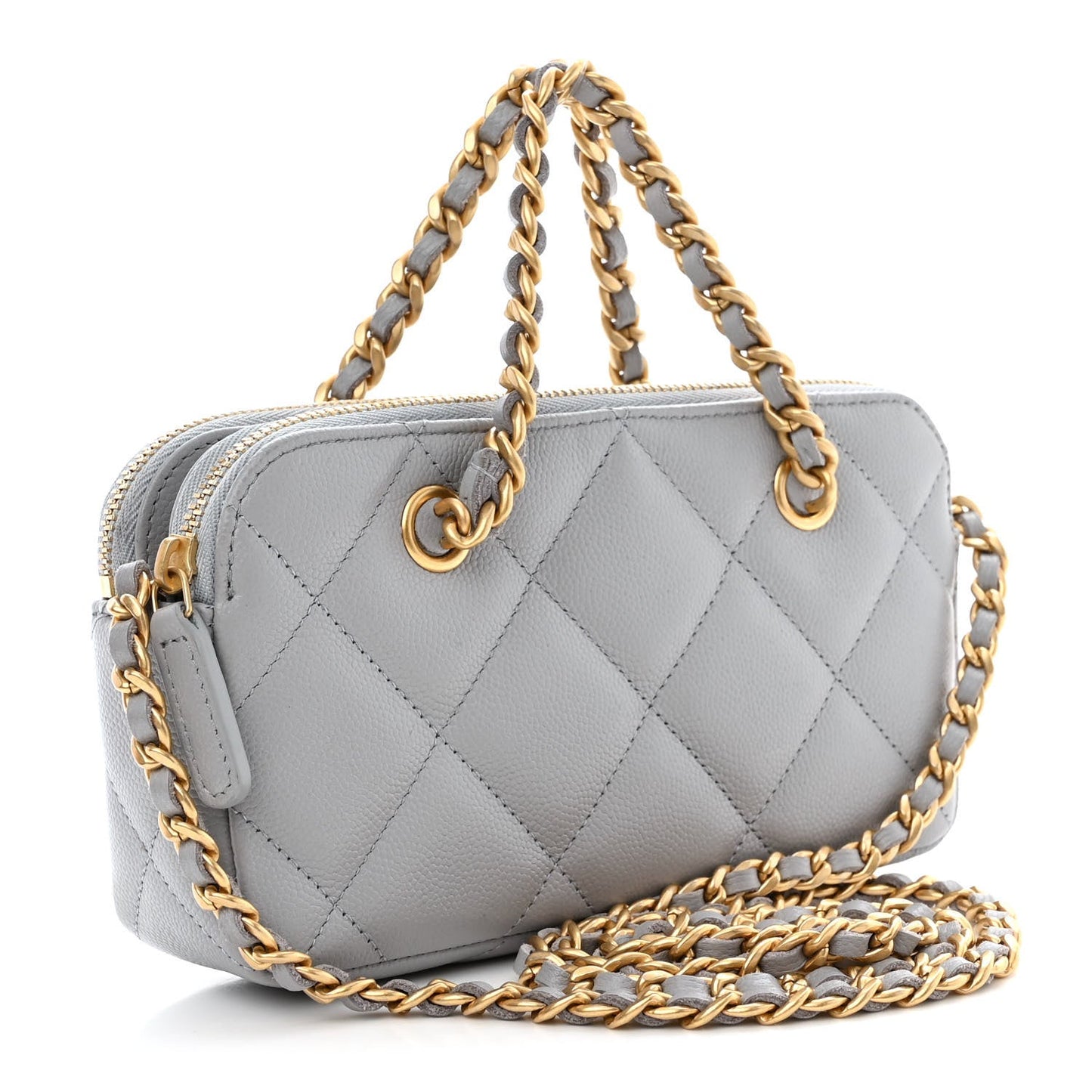 Chanel Matelasse Caviar Leather Charm Wallet on Chain Grey