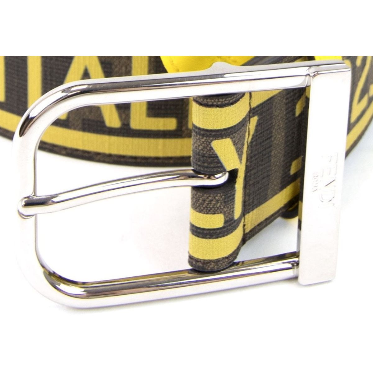 Fendi FF Logo Roma Italy 1925 Brown Yellow Leather Belt Size 105/42