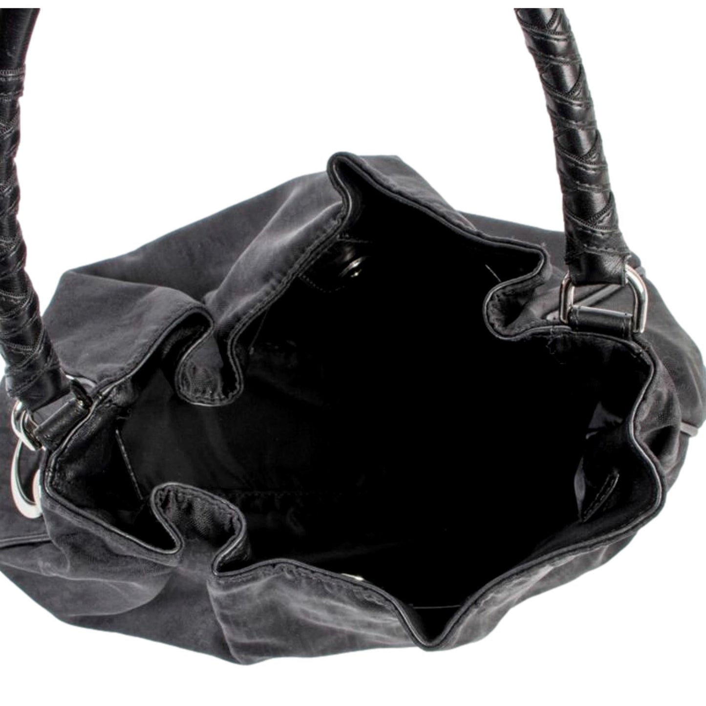 Dior Cannage Black Monogram Canvas Leather Trim Shoulder Bag