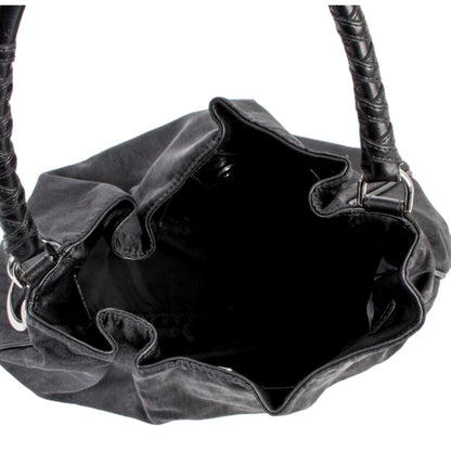 Dior Cannage Black Monogram Canvas Leather Trim Shoulder Bag