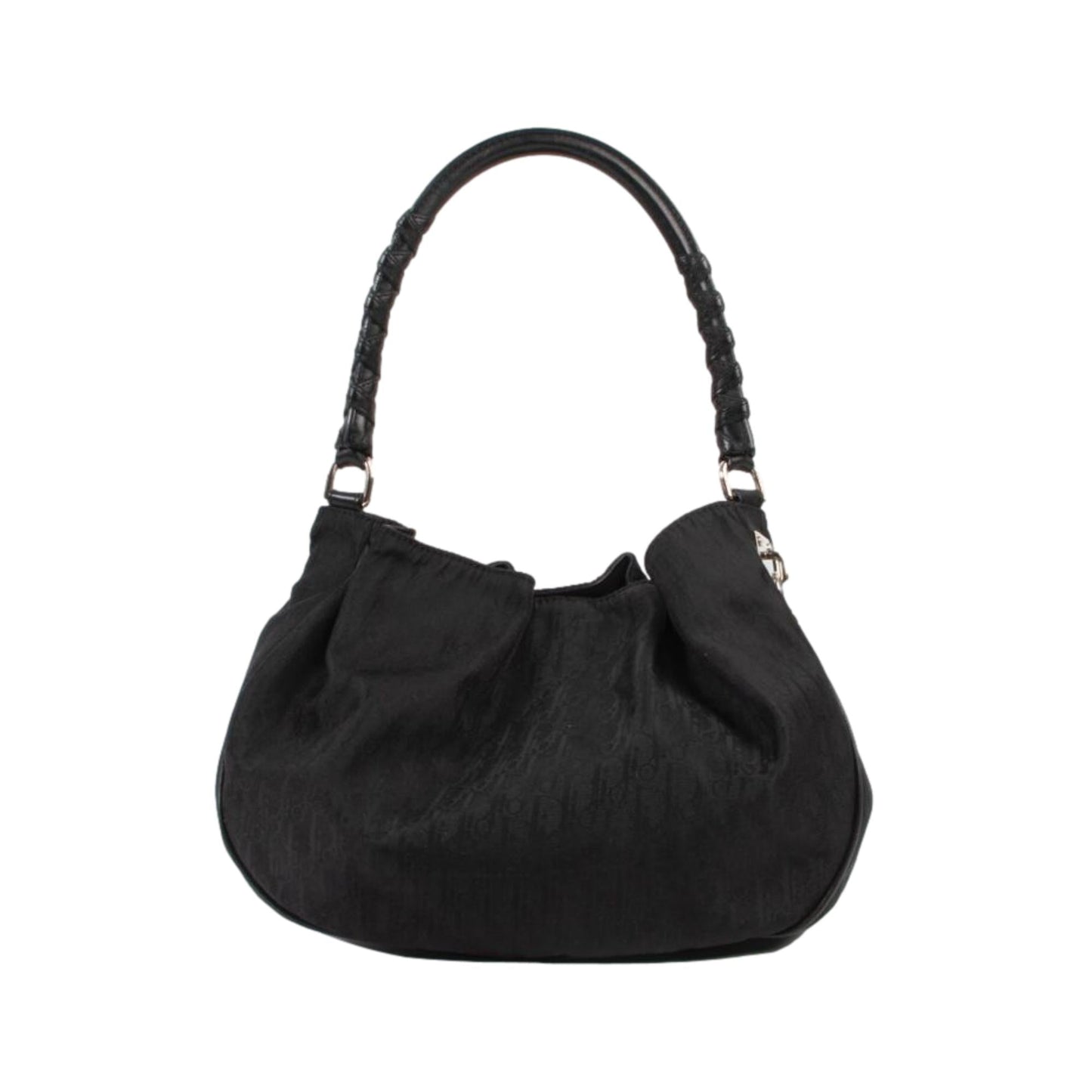 Dior Cannage Black Monogram Canvas Leather Trim Shoulder Bag