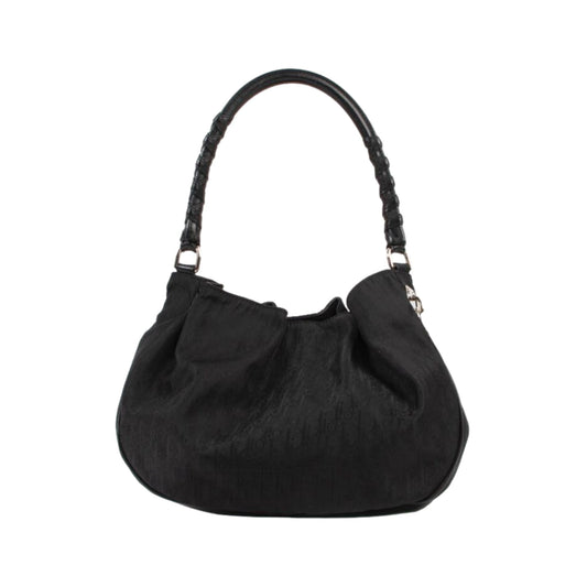 Dior Cannage Black Monogram Canvas Leather Trim Shoulder Bag