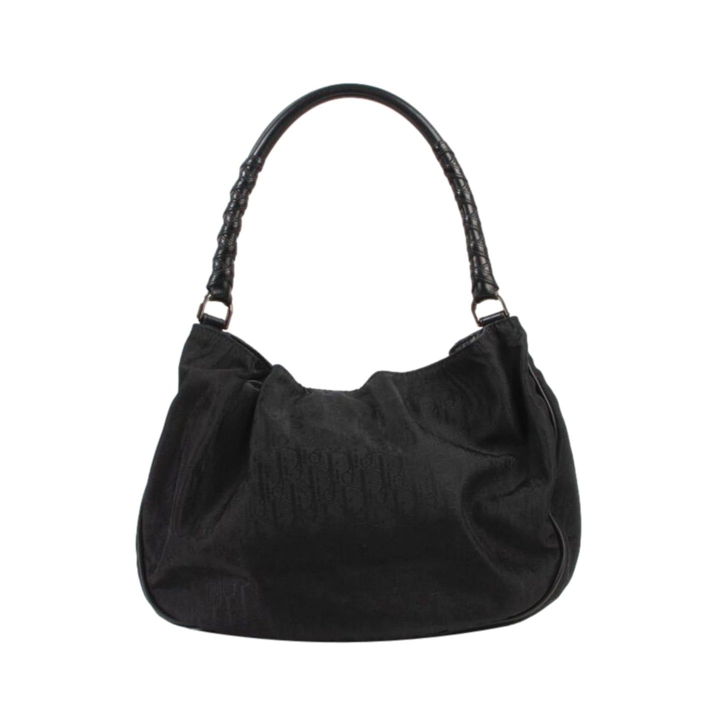 Dior Cannage Black Monogram Canvas Leather Trim Shoulder Bag