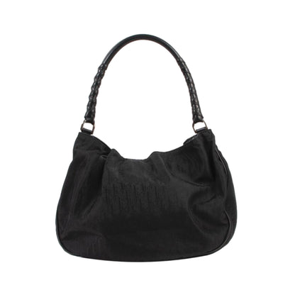 Dior Cannage Black Monogram Canvas Leather Trim Shoulder Bag