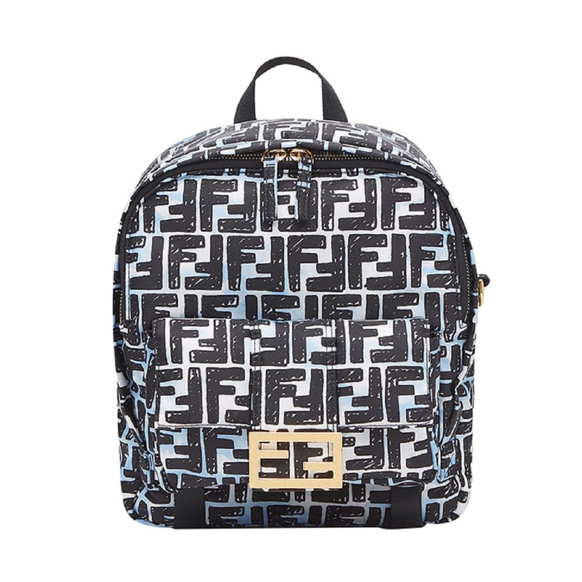 Fendi FF 1974 Print Baguette Blue Nylon Backpack Bag 8BZ048